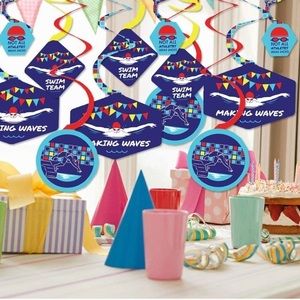 New Swim Party Decorations| Party Swirls Pack And Photo Booth Props